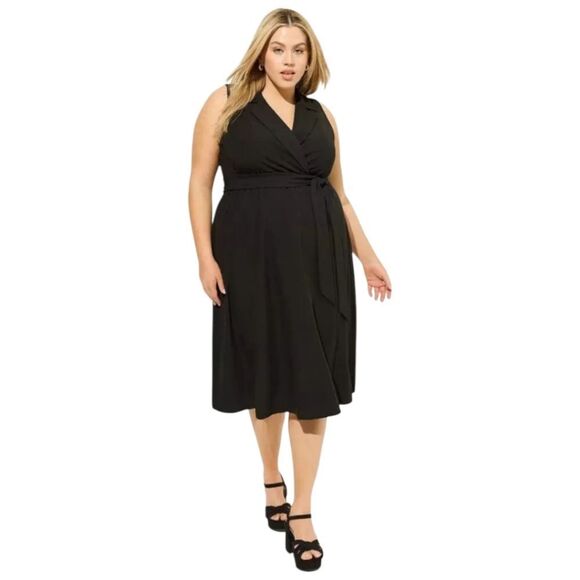 TORRID MIDI RAYON Slub Deep Black Sleeveless Shirt Dress Size Large - Picture 1 of 14